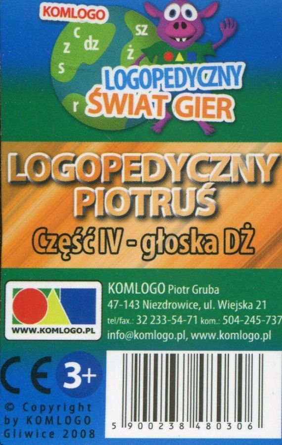 Logopoedyczny Piotruś Część IV: głoska DŻ, karty, Komlogo