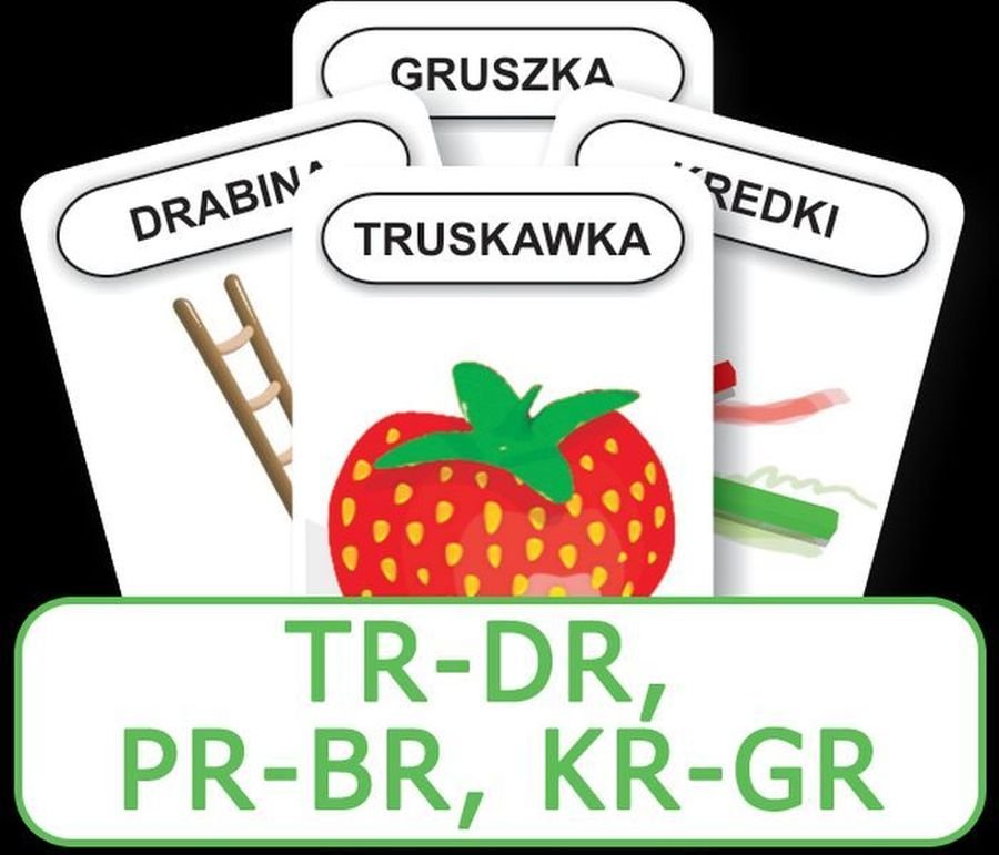 Logopoedyczny Piotruś Część XIV: głoski TR-DR PR-BR, KR-GR, karty, Komlogo