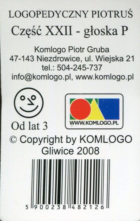 Logopoedyczny Piotruś Część XXII: głoska P, karty, Komlogo