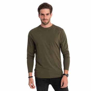 Longsleeve męski 100% bawełna basic ciemnooliwkowy V7 OM-LSBL-0106 r. S - Ombre