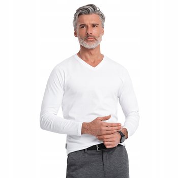 Longsleeve męski 100% bawełna komfortowy biały Ombre V3 OM-LSBL-0108 S - Ombre