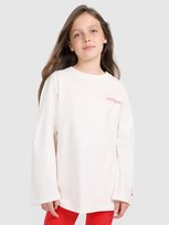 Longsleeve oversize z nadrukiem dziewczęcy 4F 4FJRAW25TLONF589-11S Biały 134 4F