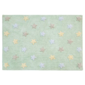 Lorena Canals, Estrellas Tricolor, Dywan bawełniany, Soft Mint, 120x160 cm - Lorena Canals