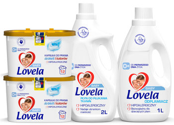 Lovela Baby Zestaw - Kapsułki do prania 24 sztuki + Płyn do płukania tkanin 2 L + Odplamiacz 1 L - Lovela