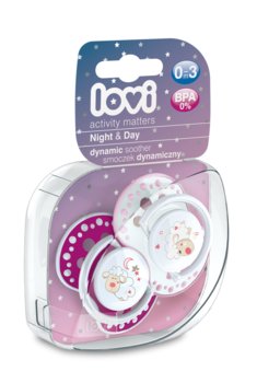 Lovi, Night&Day, Smoczek silikonowy, dynamiczny, 0-3 m, Girl Lamb, 2 szt. - Lovi