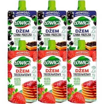 Łowicz Dżem o smaku truskawkowym 100 g x 3 + czarna porzeczka 100g x 3 - Łowicz