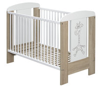 Łóżeczko Białe Bukowe BUK drewniane Dąb kremowy druk Żyrafa 120x60