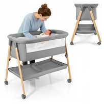 Łóżeczko niemowlęce, wolnostojące, turystyczne, kołyska z materacem - szare