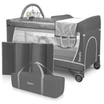 ŁÓŻECZKO TURYSTYCZNE DWUPOZIOMOWE KOJEC SKŁADANE + MATERAC LIONELO FLOWER