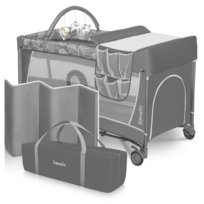 ŁÓŻECZKO TURYSTYCZNE DWUPOZIOMOWE KOJEC SKŁADANE + MATERAC LIONELO FLOWER