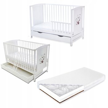 Łóżeczko z szufladą BAJKA + BARIERKA + materac GPK - Bobas