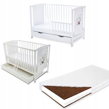 Łóżeczko z szufladą BAJKA+BARIERKA + materac K+P+K - Bobas