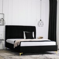 Łóżko 160x200 Tapicerowane Podwójne Nowoczesne Glamour Welur Czarne MARCELO