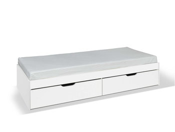 Łóżko białe bez zagłówka pod materac 80x200 z szufladami oraz stelażem pojedyńcze - Domiko Meble