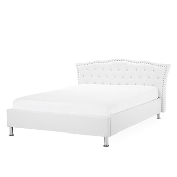 Łóżko białe, tapicerowane, z zagłówkiem, 160x200  - Beliani