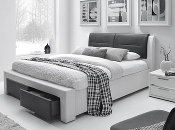 Łóżko biało-czarne, ELIOR Sandres, z szufladami, 99x172x225 cm - Elior
