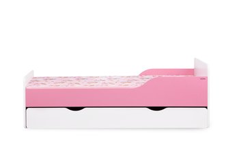 Łóżko biało-różowe, Pabis, z szufladą, z materacem, 164x55x84 - Konsimo