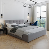 Łóżko do sypialni tapicerowane MIRA 140x200, Szare, pojemnik + stelaż