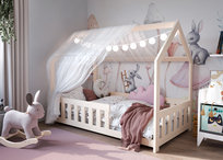 Łóżko domek DUBI dziecięce drewno sosnowe nielakierowane