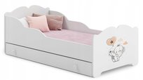 Łóżko dziecięce ANNA białe grafika słonik 140x70 szuflada materac