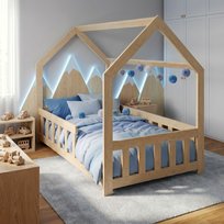 Łóżko dziecięce domek sosna Montessori stelaż 160x80 z materacem