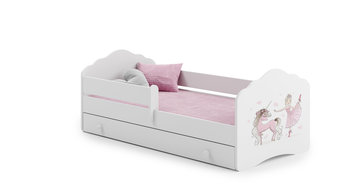 Łóżko dziecięce FALA z barierką 160x80 cm + szuflada + materac białe - Kobi
