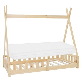Łóżko dziecięce + materac ochrona przed wypadnięciem łóżko tipi dom łóżko sosnowe natura 80x160cm - ML-DESIGN