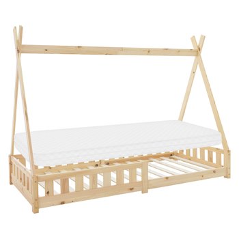 Łóżko dziecięce + materac ochrona przed wypadnięciem tipi łóżko drewniane łóżko sosnowe natura 90x200cm - ML-DESIGN