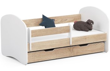 Łóżko dziecięce pojedyncze SMILE 140x70 cm z materacem i szufladą - Dąb Sonoma - FABRYKA MEBLI AKORD