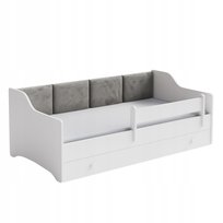 Łóżko dziecięce tapicerowane białe ERYK 160x80 cm materac + szuflada