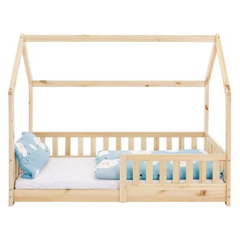 Łóżko dziecięce z listwami zabezpieczającymi przed upadkiem i daszkiem 80x160 cm naturalne drewno sosnowe ML-Design - ML-DESIGN