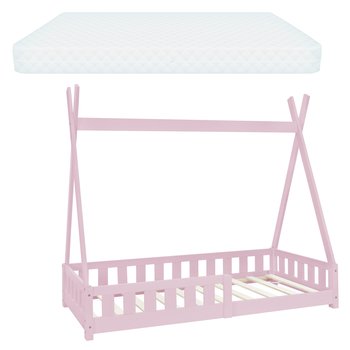 Łóżko dziecięce z zabezpieczeniem przed upadkiem i ramą z listew wraz z materacem 80x160 cm różowe z drewna sosnowego ML-Design - ML-DESIGN