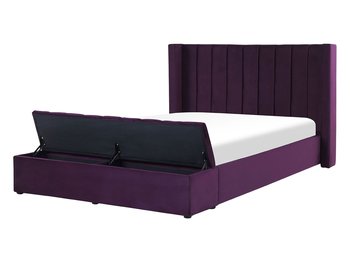 Łóżko fioletowe, welurowe, z ławką, 140x200  - Beliani