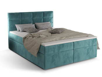 Łóżko Kontynentalne Boxspring 140x200 + Oparcie Panele Tapicerowane + 2 Pojemniki + 2 Materace Bonell - Keja Niebieski / Meble Sypialnia - KM Meble