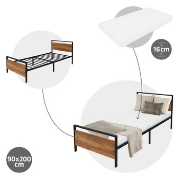 Łóżko metalowe Rama łóżka + materac Łóżko stalowe Oeko-Tex Stelaż listwowy Czarny 90x200 cm - ML-DESIGN