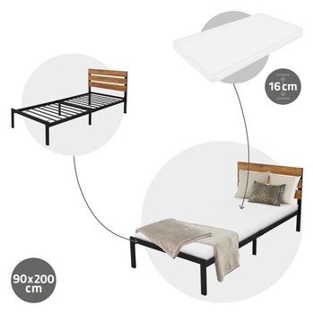 Łóżko metalowe Rama łóżka + materac Łóżko ze stali Oeko-Tex Rama z listew Czarna 90x200 cm - ML-DESIGN