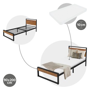 Łóżko metalowe Rama łóżka + materac Oeko-Tex Łóżko stalowe Rama listwowa Czarna 90x200 cm - ML-DESIGN