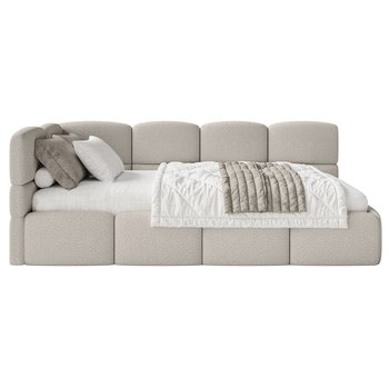 Łóżko młodzieżowe Cloudy lewostronne z materacem i pojemnikiem szarobeżowe boucle - Selsey