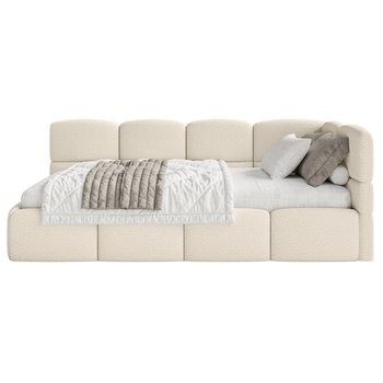 Łóżko młodzieżowe Cloudy prawostronne z materacem i pojemnikiem jasnobeżowe boucle - Selsey