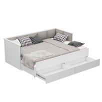Łóżko młodzieżowe tapicerowane rozkładane HELIOS 80x200 cm białe z materacem z szufladami
