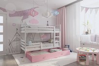 Łóżko piętrowe 190x80 białe różowe JACEK