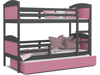 Łóżko piętrowe 190x80 szare różowe MATEUSZ 3 - Spokojnesny