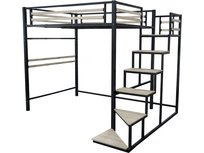 Łóżko piętrowe metalowe ze schodami "LENA" - 140 x 190 cm - Czarne Siedlisko i Ogrod