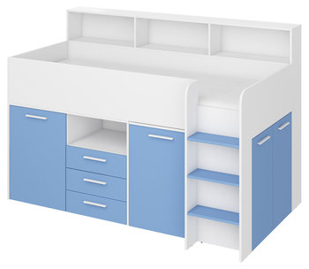 Łóżko Piętrowe Z Biurkiem Neo Prawe Biały / Błękit - BIM Furniture
