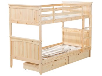 Łóżko piętrowe z szufladami drewniane 90 x 200 cm jasne drewno ALBON - Beliani
