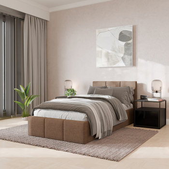 ŁÓŻKO POJEDYNCZE 90x200cm ŁÓŻKO TAPICEROWANE Z POJEMNIKIEM BEŻOWE - Muralo