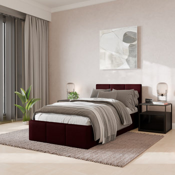 ŁÓŻKO POJEDYNCZE 90x200cm ŁÓŻKO TAPICEROWANE Z POJEMNIKIEM BORDOWE - Muralo