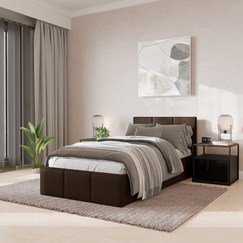 ŁÓŻKO POJEDYNCZE 90x200cm ŁÓŻKO TAPICEROWANE Z POJEMNIKIEM BRĄZOWE - Muralo