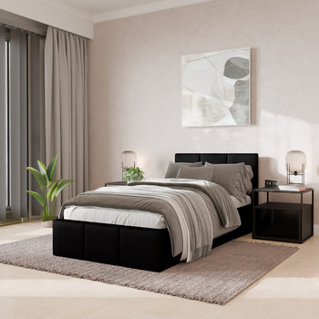 ŁÓŻKO POJEDYNCZE 90x200cm ŁÓŻKO TAPICEROWANE Z POJEMNIKIEM CZARNE - Muralo