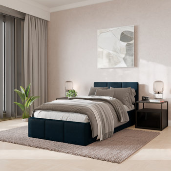 ŁÓŻKO POJEDYNCZE 90x200cm ŁÓŻKO TAPICEROWANE Z POJEMNIKIEM GRANATOWE - Muralo